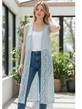 LuLaRoe Joy Lace Cardigan Vest Duster Sea Green Small